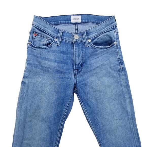 Size 24 Crop Jeans Hudson Fallon Skinny Stretch Denim Cropped Frayed Raw Hem - Picture 1 of 11